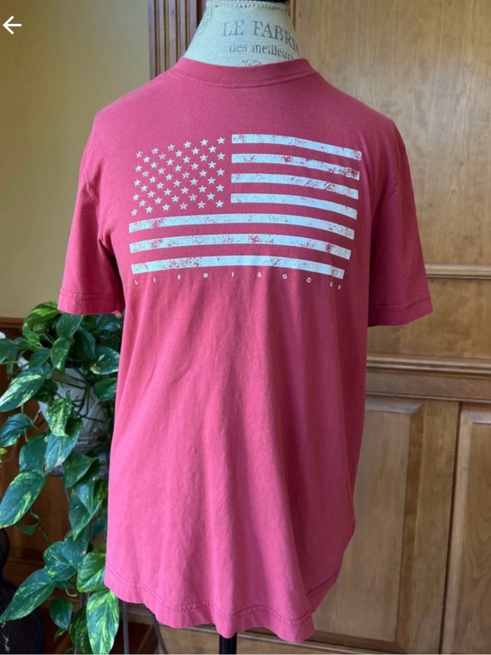 Life Is Good Red Short-Sleeve Tee with Distressed White Flag Graphic